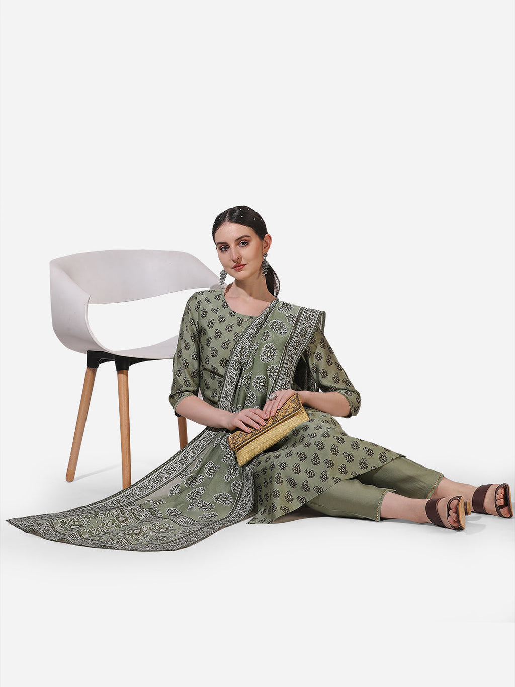 Floral Printed Kurta With Pant And Dupatta Set, Multicolor - Hiral Fashion - Distacart