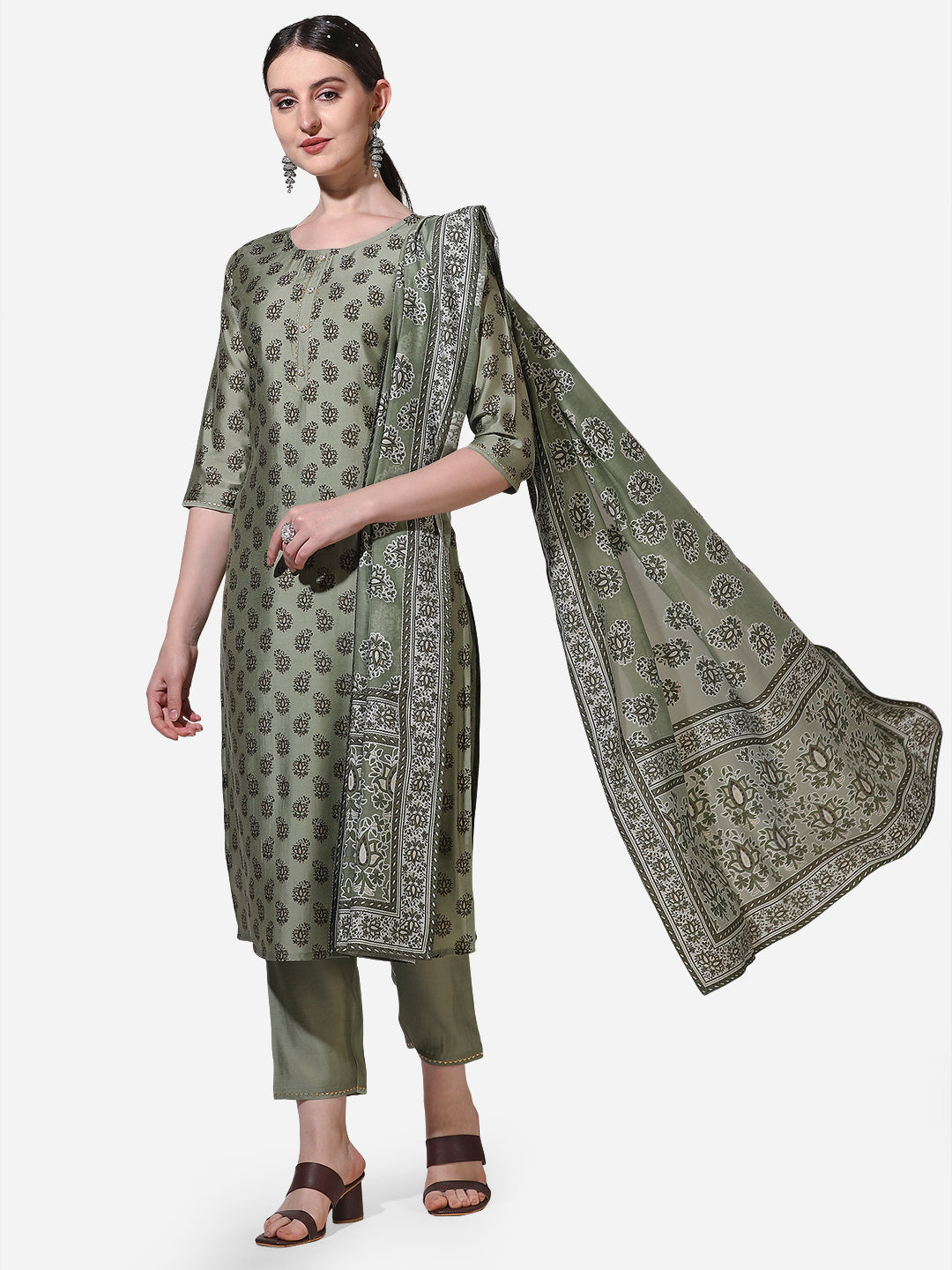 Floral Printed Kurta With Pant And Dupatta Set, Multicolor - Hiral Fashion - Distacart