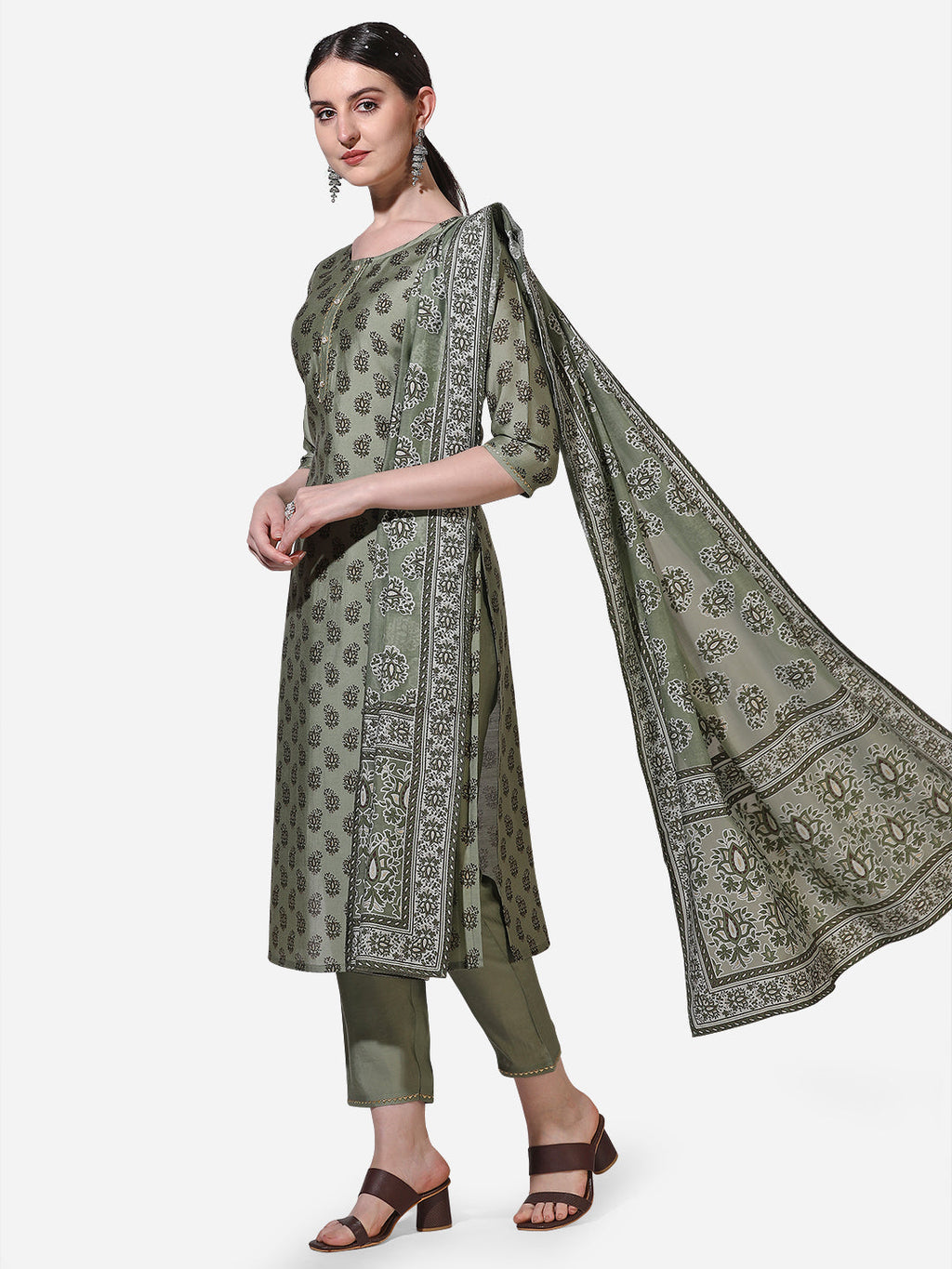 Floral Printed Kurta With Pant And Dupatta Set, Multicolor - Hiral Fashion - Distacart