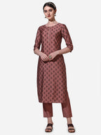 Floral Printed Rust Kurta With Pant And Dupatta Set, Multicolor - Hiral Fashion - Distacart