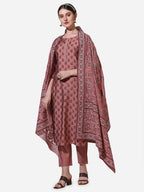 Floral Printed Rust Kurta With Pant And Dupatta Set, Multicolor - Hiral Fashion - Distacart