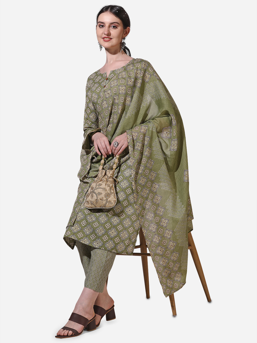 Floral Printed Kurta With Pant And Dupatta Set, Multicolor - Hiral Fashion - Distacart