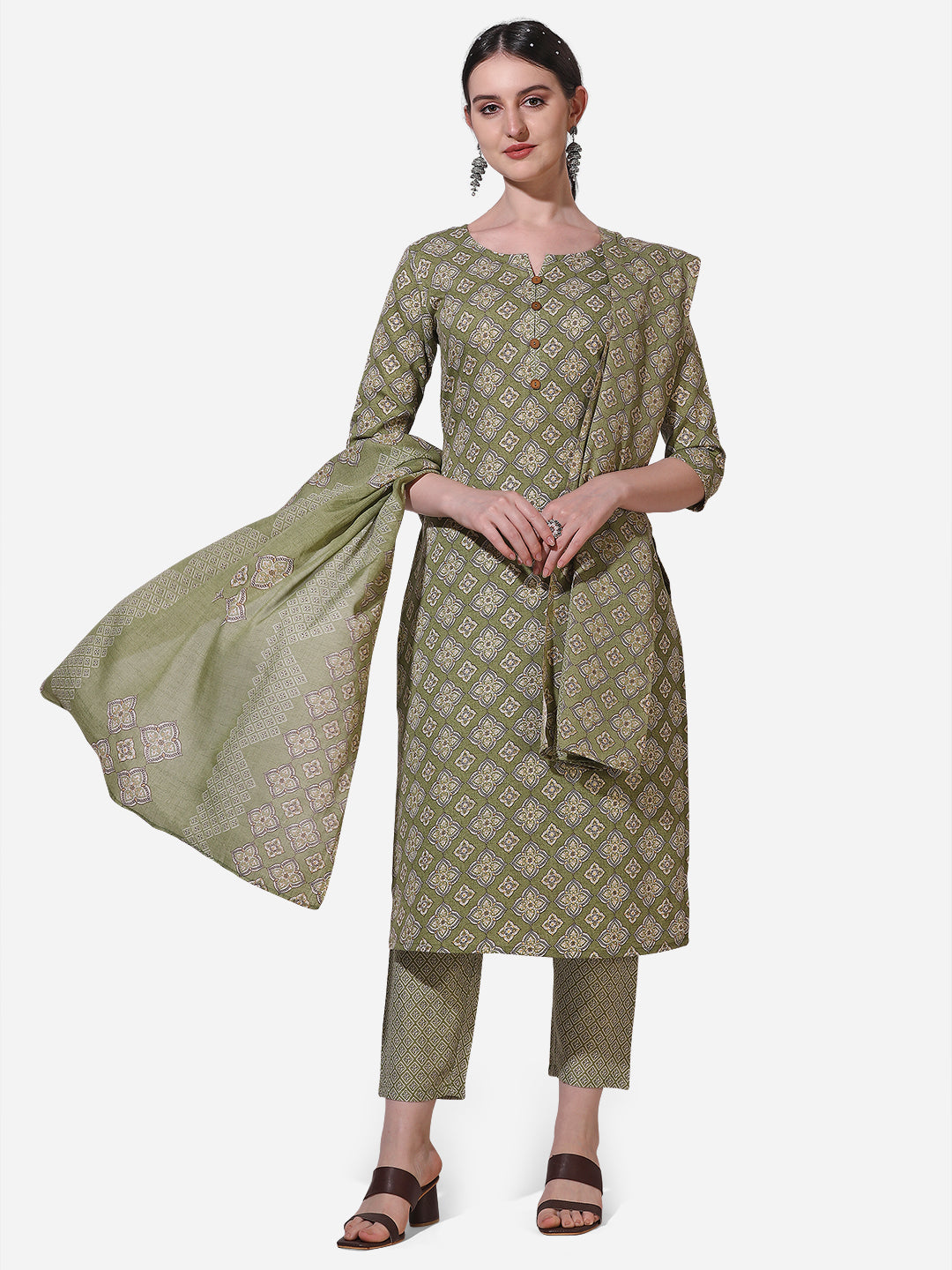 Floral Printed Kurta With Pant And Dupatta Set, Multicolor - Hiral Fashion - Distacart
