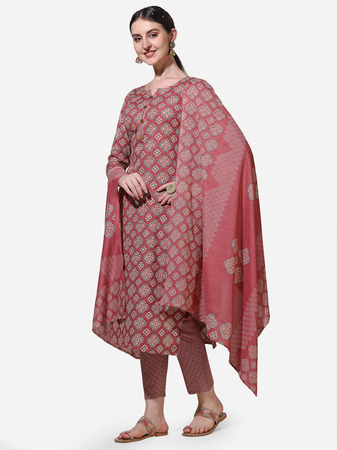 Floral Printed Kurta With Pant And Dupatta Set, Multicolor - Hiral Fashion - Distacart