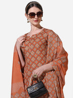 Floral Printed Rust Kurta With Pant And Dupatta Set, Multicolor - Hiral Fashion - Distacart