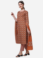 Floral Printed Rust Kurta With Pant And Dupatta Set, Multicolor - Hiral Fashion - Distacart