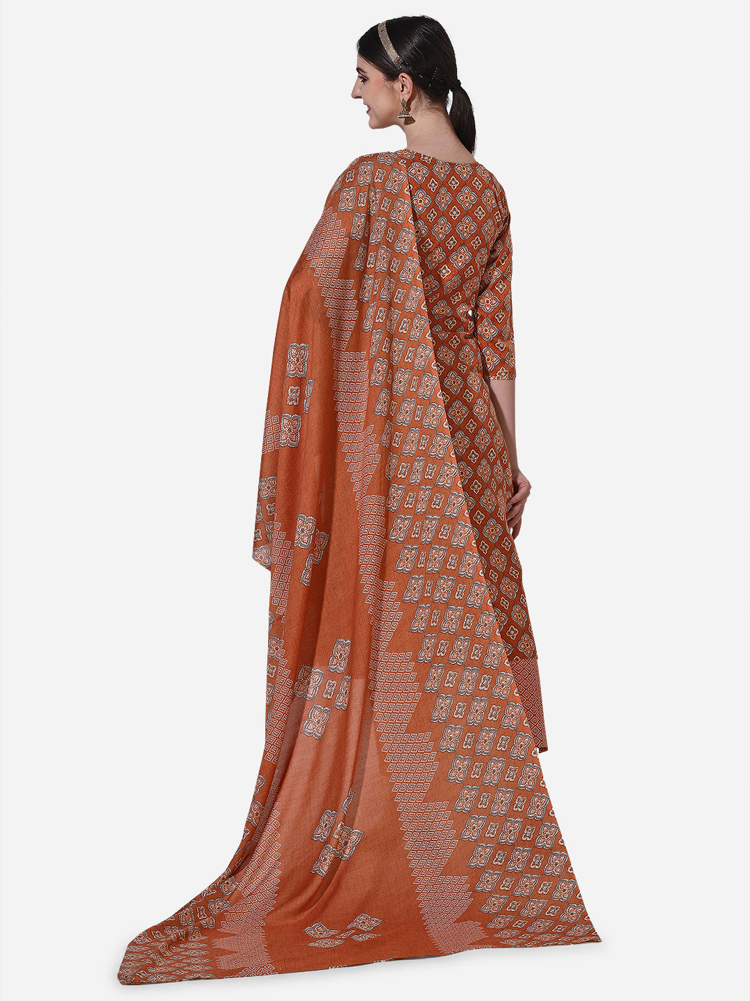 Floral Printed Rust Kurta With Pant And Dupatta Set, Multicolor - Hiral Fashion - Distacart