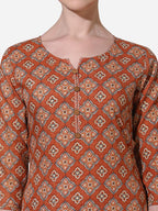 Floral Printed Rust Kurta With Pant And Dupatta Set, Multicolor - Hiral Fashion - Distacart