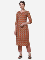 Floral Printed Rust Kurta With Pant And Dupatta Set, Multicolor - Hiral Fashion - Distacart