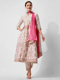 Anarkali Printed Kurta Suit With Pant And Dupatta Set, Multicolor - Hiral Fashion - Distacart