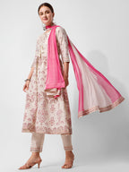 Anarkali Printed Kurta Suit With Pant And Dupatta Set, Multicolor - Hiral Fashion - Distacart