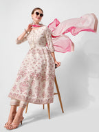 Anarkali Printed Kurta Suit With Pant And Dupatta Set, Multicolor - Hiral Fashion - Distacart