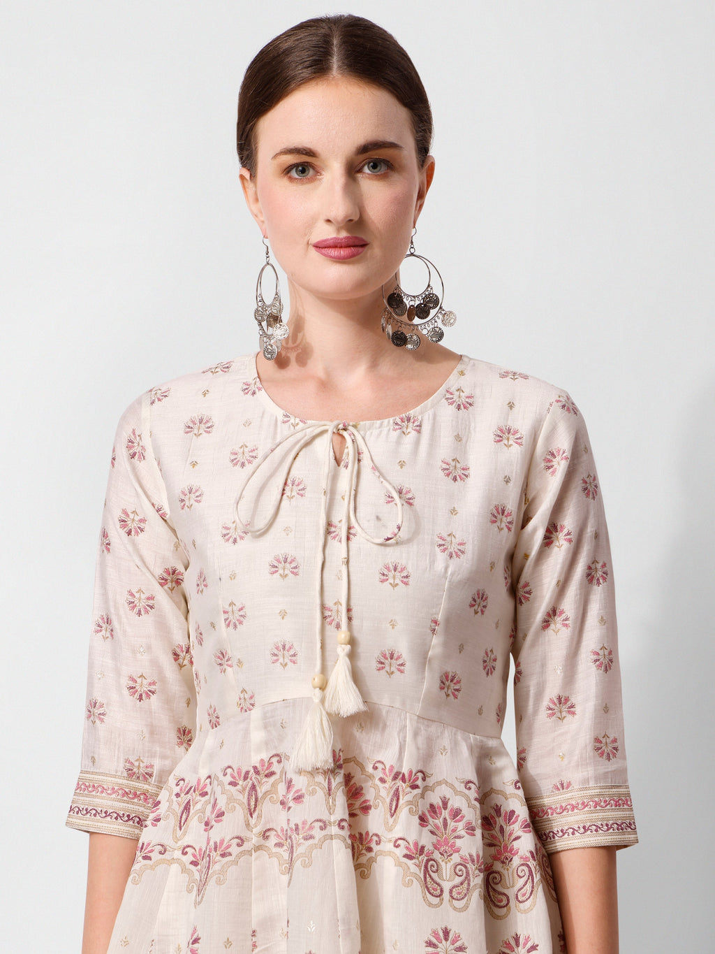 Anarkali Printed Kurta Suit With Pant And Dupatta Set, Multicolor - Hiral Fashion - Distacart