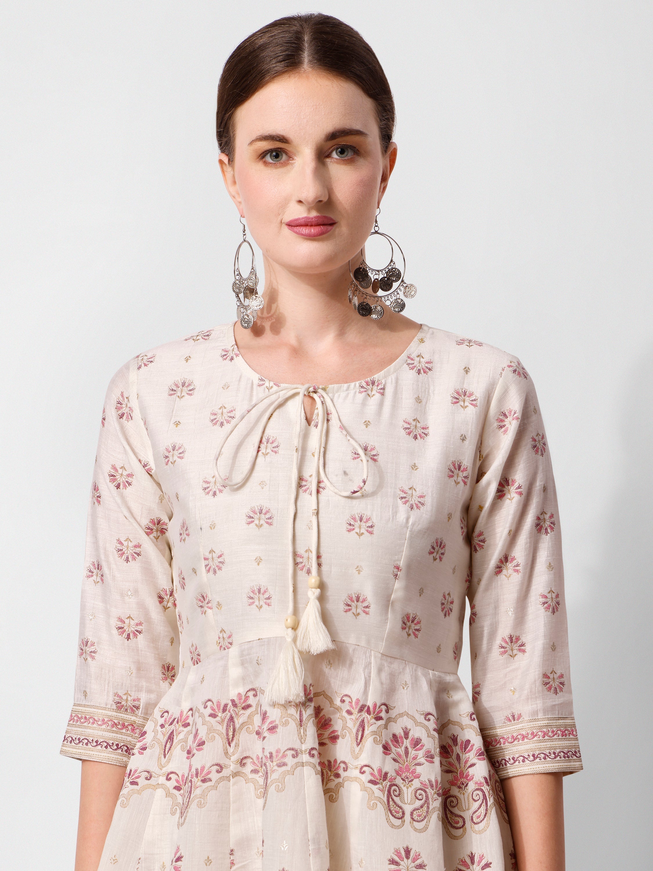 Anarkali Printed Kurta Suit With Pant And Dupatta Set, Multicolor - Hiral Fashion - Distacart