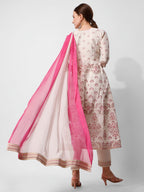 Anarkali Printed Kurta Suit With Pant And Dupatta Set, Multicolor - Hiral Fashion - Distacart
