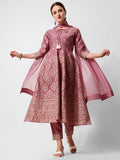 Anarkali Printed Kurta Suit With Pant And Dupatta Set, Multicolor - Hiral Fashion - Distacart