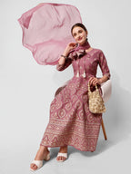 Anarkali Printed Kurta Suit With Pant And Dupatta Set, Multicolor - Hiral Fashion - Distacart