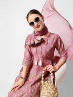 Anarkali Printed Kurta Suit With Pant And Dupatta Set, Multicolor - Hiral Fashion - Distacart