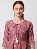 Anarkali Printed Kurta Suit With Pant And Dupatta Set, Multicolor - Hiral Fashion - Distacart