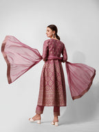Anarkali Printed Kurta Suit With Pant And Dupatta Set, Multicolor - Hiral Fashion - Distacart