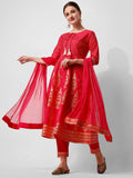 Anarkali Hot Printed Kurta Suit With Pant And Dupatta Set, Multicolor - Hiral Fashion - Distacart