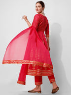 Anarkali Hot Printed Kurta Suit With Pant And Dupatta Set, Multicolor - Hiral Fashion - Distacart