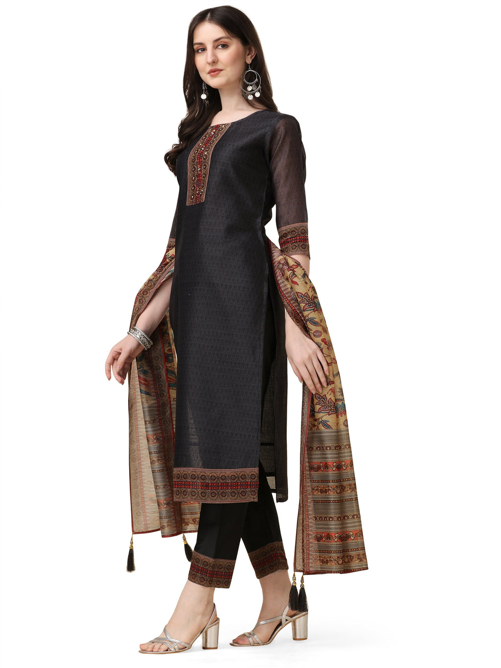 Embroidered And Printed Kurta With And Dupatta Set, Multicolor - Hiral Fashion - Distacart