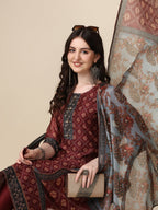 Pinted & Embroidered Kurta With Pant & Dupatta Set, Multicolor - Hiral Fashion - Distacart