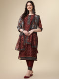 Pinted & Embroidered Kurta With Pant & Dupatta Set, Multicolor - Hiral Fashion - Distacart