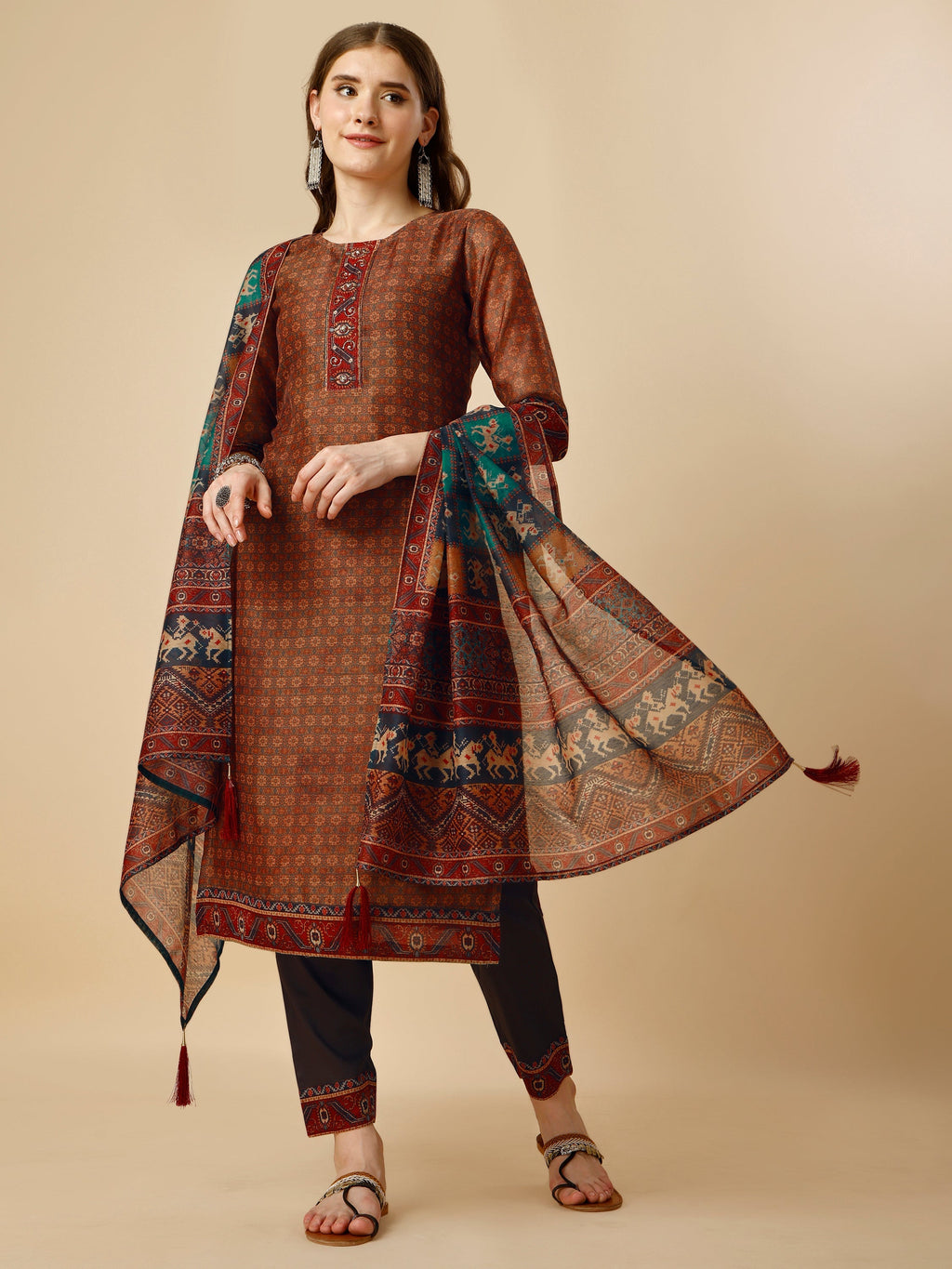 Printed Kurta With Pant And Printed Dupatta Set, Multicolor - Hiral Fashion - Distacart