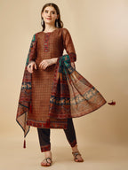 Printed Kurta With Pant And Printed Dupatta Set, Multicolor - Hiral Fashion - Distacart