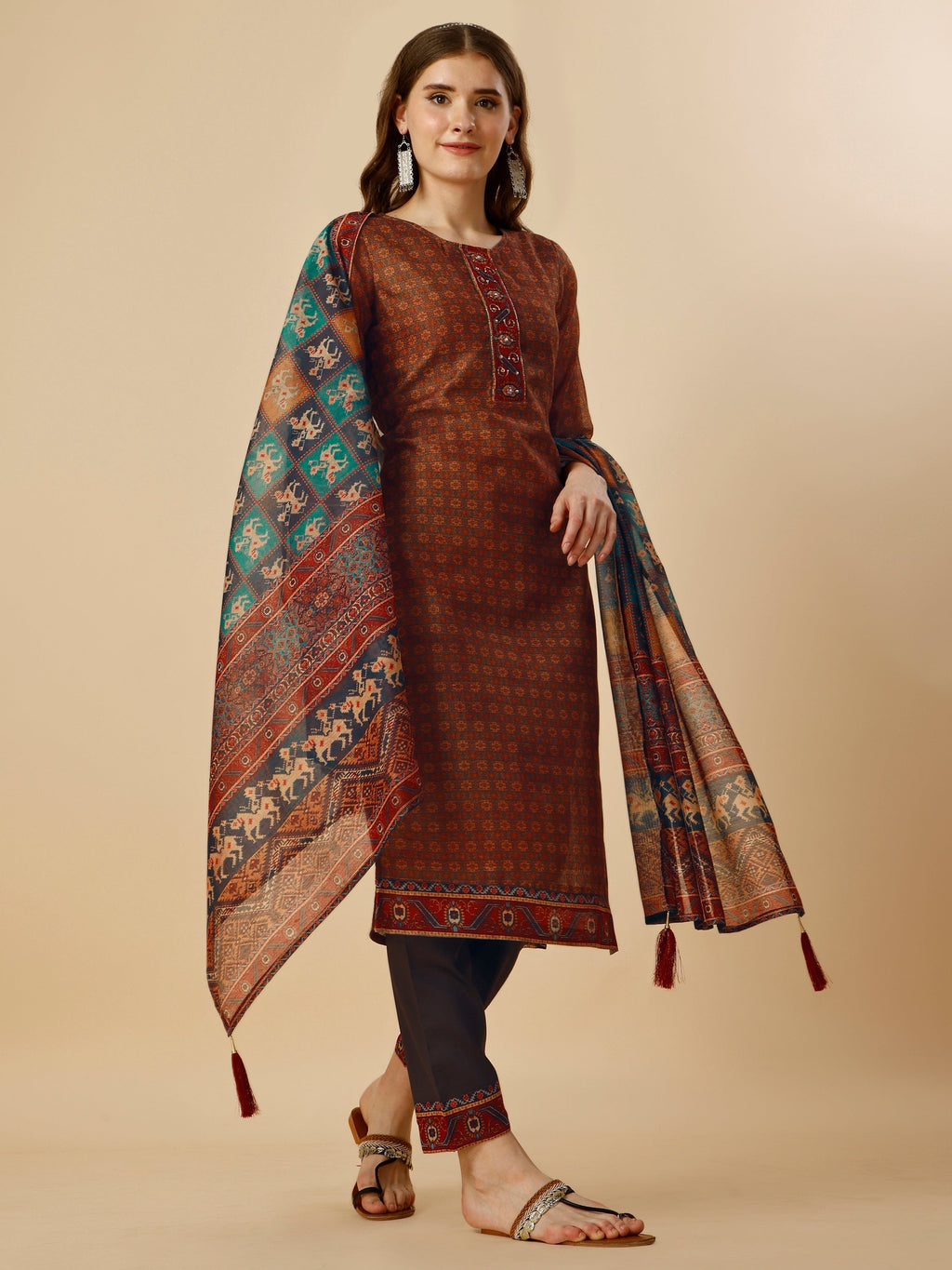 Printed Kurta With Pant And Printed Dupatta Set, Multicolor - Hiral Fashion - Distacart