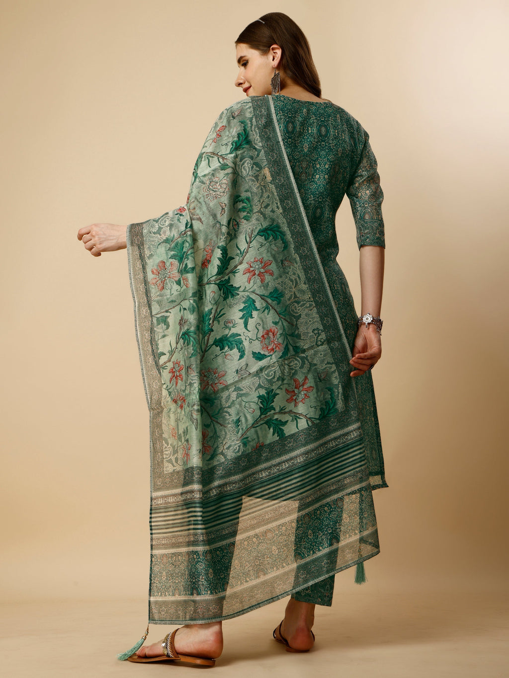 Printed Kurta With Pant And Dupatta Set, Multicolor - Hiral Fashion - Distacart