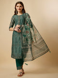 Printed Kurta With Pant And Dupatta Set, Multicolor - Hiral Fashion - Distacart