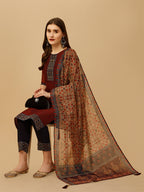 Embroidered And Printed Kurta With Pant And Dupatta Set, Multicolor - Hiral Fashion - Distacart