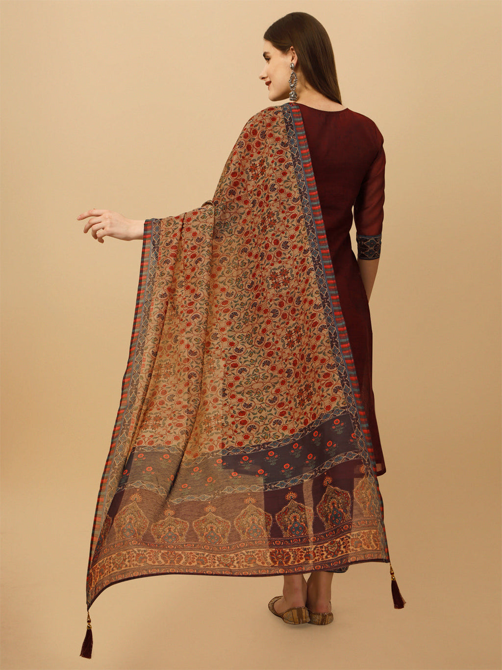 Embroidered And Printed Kurta With Pant And Dupatta Set, Multicolor - Hiral Fashion - Distacart