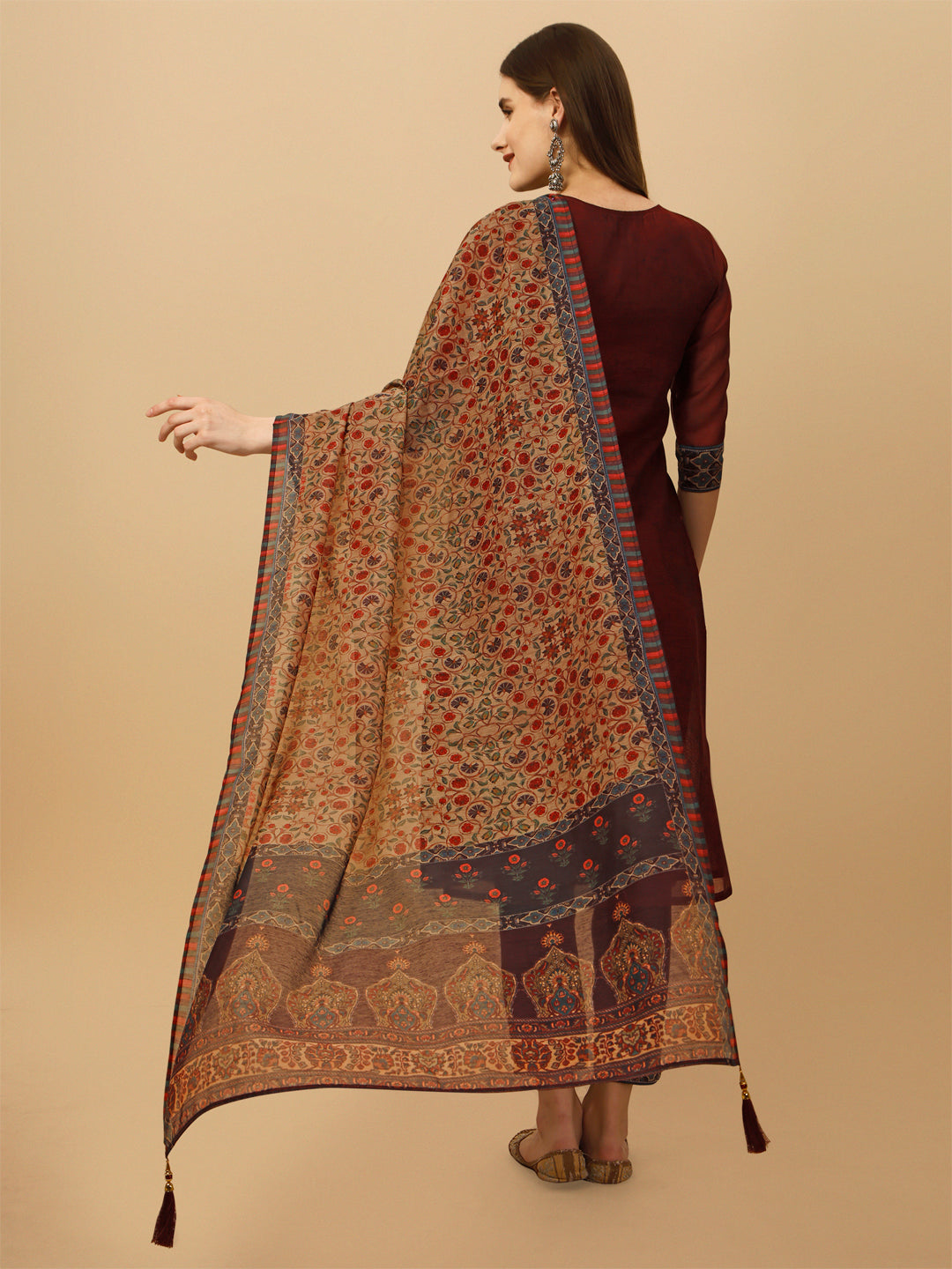 Embroidered And Printed Kurta With Pant And Dupatta Set, Multicolor - Hiral Fashion - Distacart
