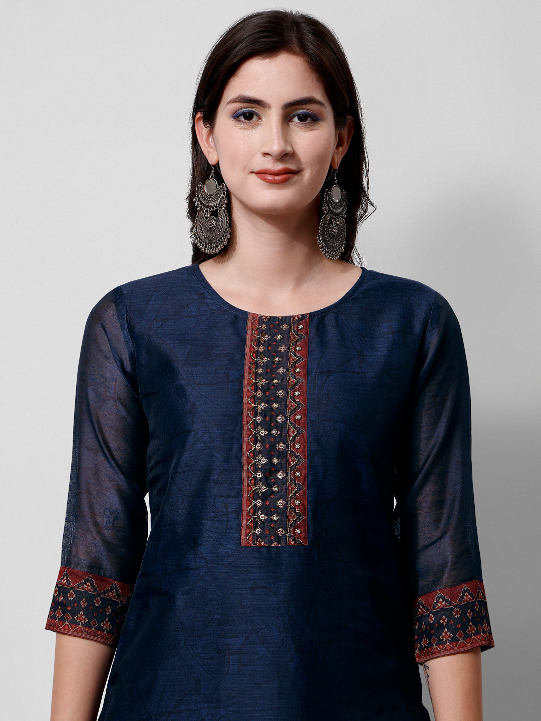 Embroidered Kurta With Pant And Printed Dupatta Set, Multicolor - Hiral Fashion - Distacart