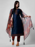 Embroidered Kurta With Pant And Printed Dupatta Set, Multicolor - Hiral Fashion - Distacart