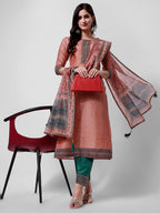 Embroidered Kurta With Pant And Dupatta Set, Multicolor - Hiral Fashion - Distacart
