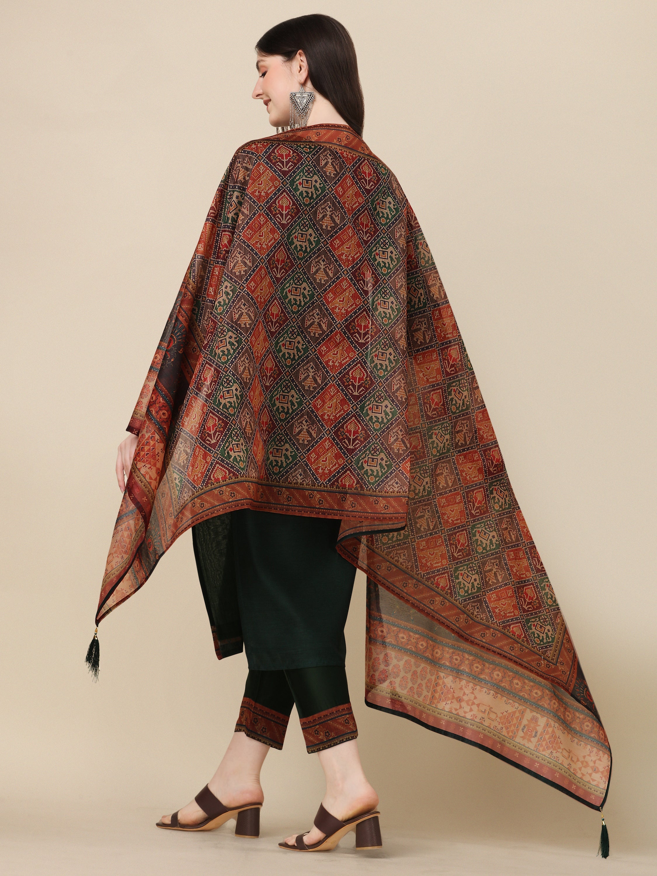 Hand Embroidered Kurta With Pant And Dupatta Set, Multicolor - Hiral Fashion - Distacart