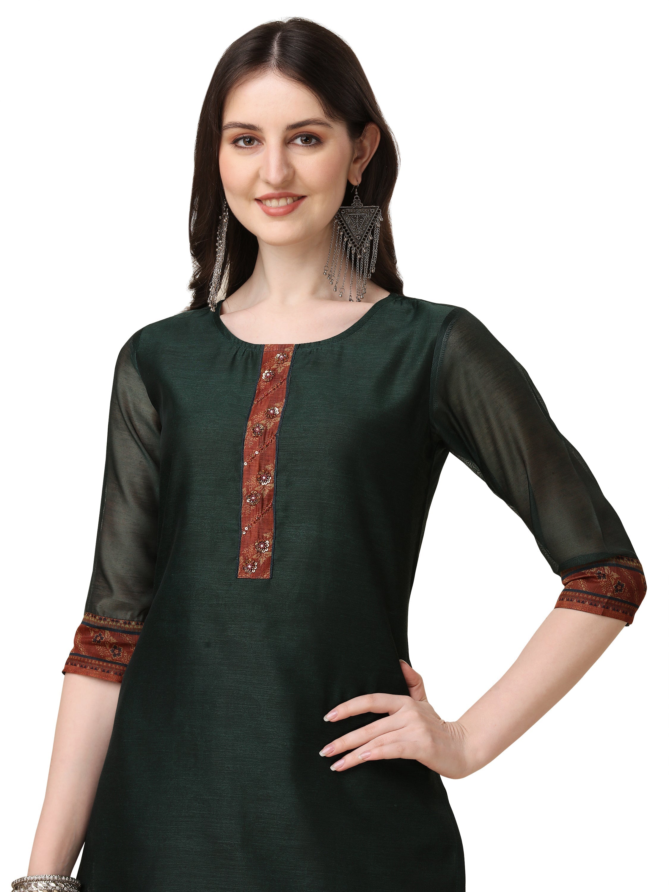 Hand Embroidered Kurta With Pant And Dupatta Set, Multicolor - Hiral Fashion - Distacart