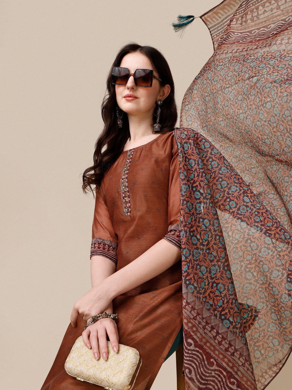 Kurta With Pant And Printed Dupatta Set, Multicolor - Hiral Fashion - Distacart