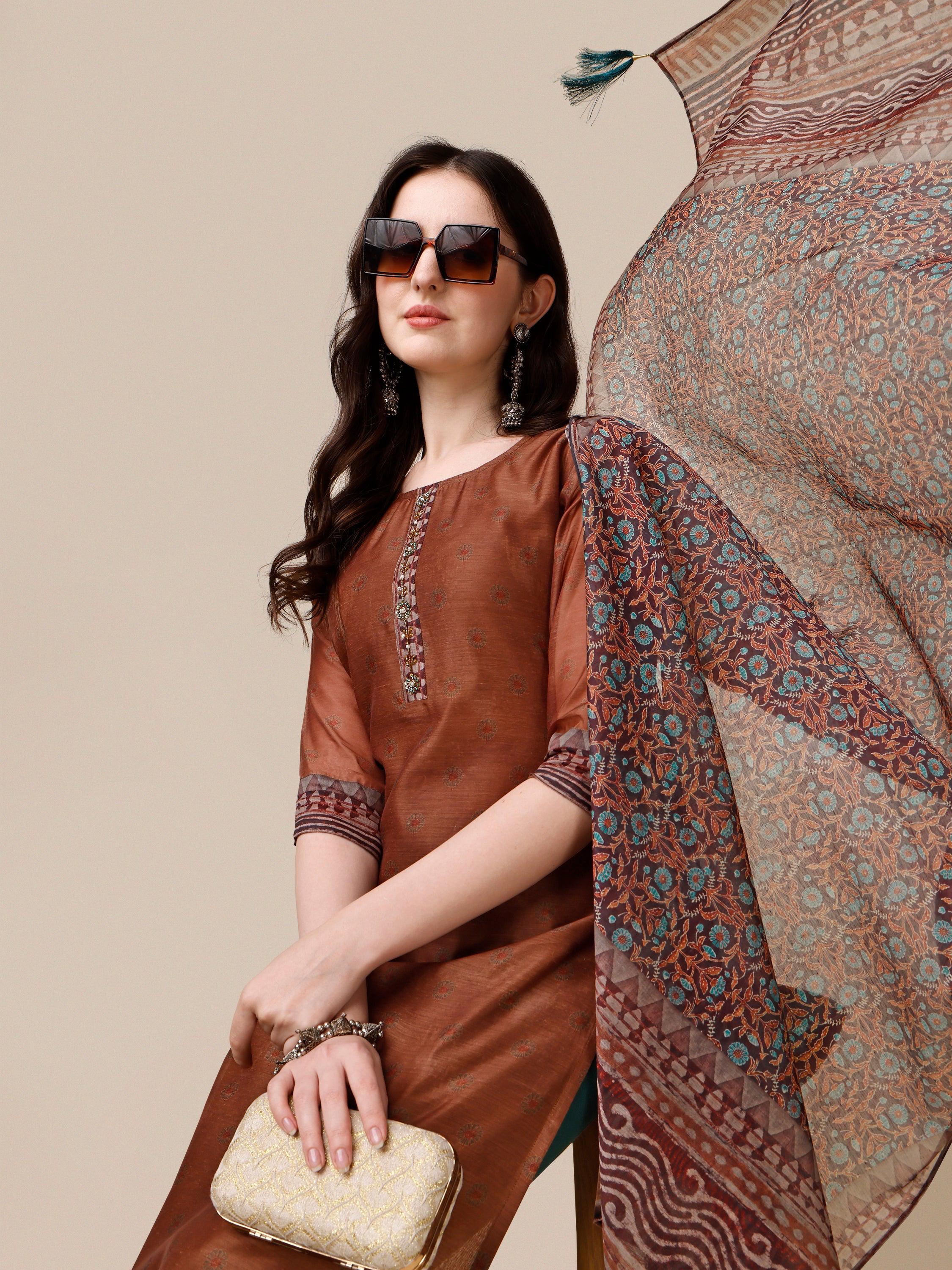 Kurta With Pant And Printed Dupatta Set, Multicolor - Hiral Fashion - Distacart