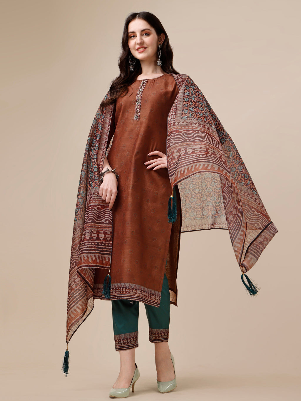 Kurta With Pant And Printed Dupatta Set, Multicolor - Hiral Fashion - Distacart
