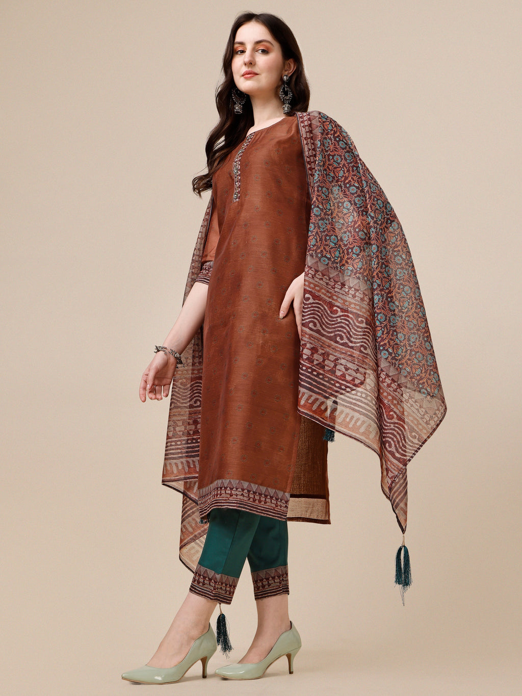 Kurta With Pant And Printed Dupatta Set, Multicolor - Hiral Fashion - Distacart