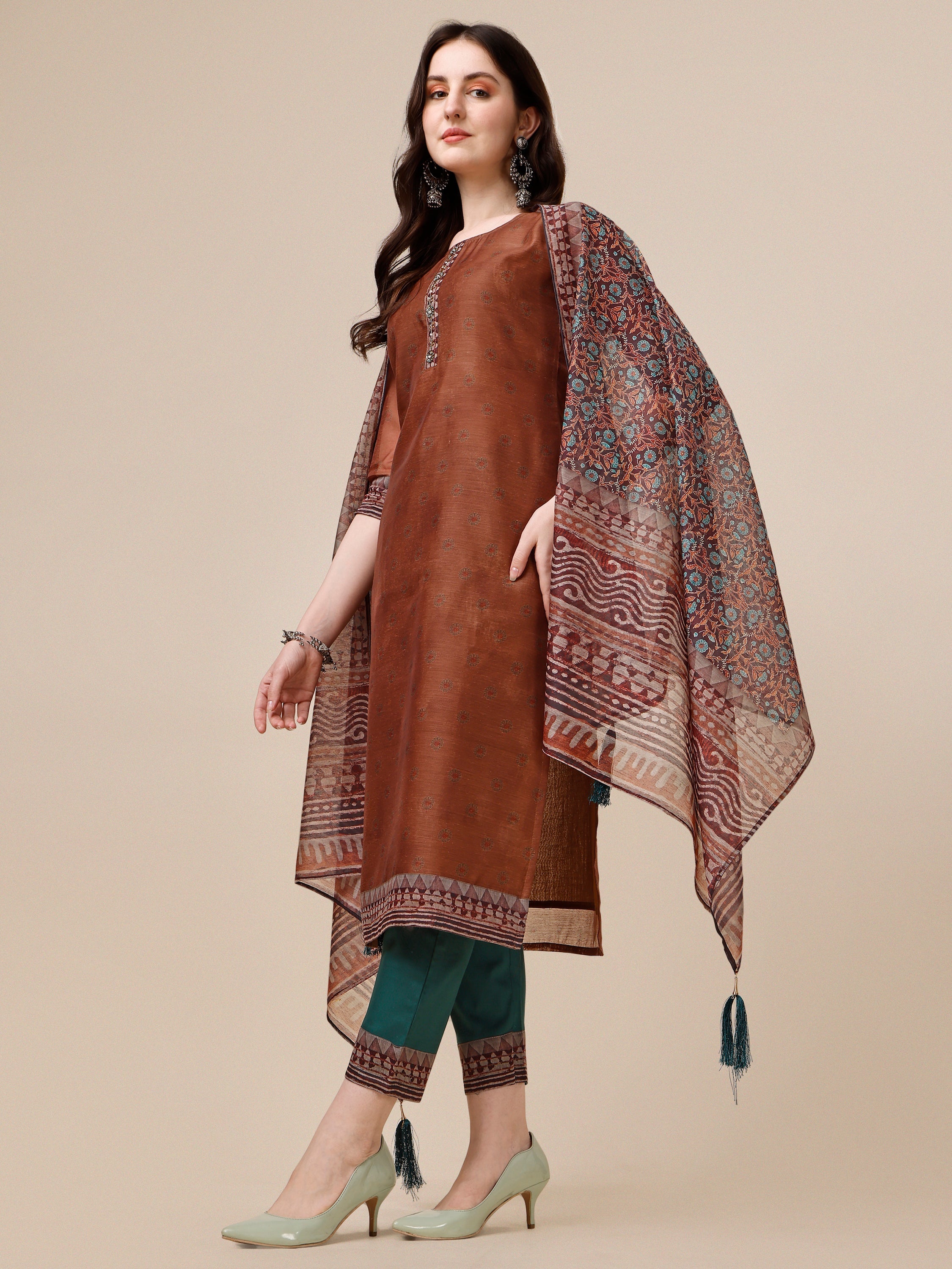 Kurta With Pant And Printed Dupatta Set, Multicolor - Hiral Fashion - Distacart