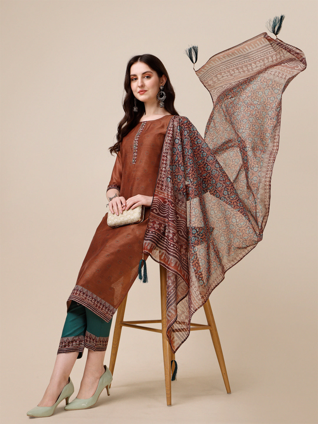 Kurta With Pant And Printed Dupatta Set, Multicolor - Hiral Fashion - Distacart