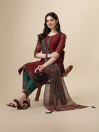 Printed & Hand Embroidered Kurta With Pant And Printed Dupatta Set, Multicolor - Hiral Fashion - Distacart