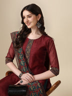 Printed & Hand Embroidered Kurta With Pant And Printed Dupatta Set, Multicolor - Hiral Fashion - Distacart